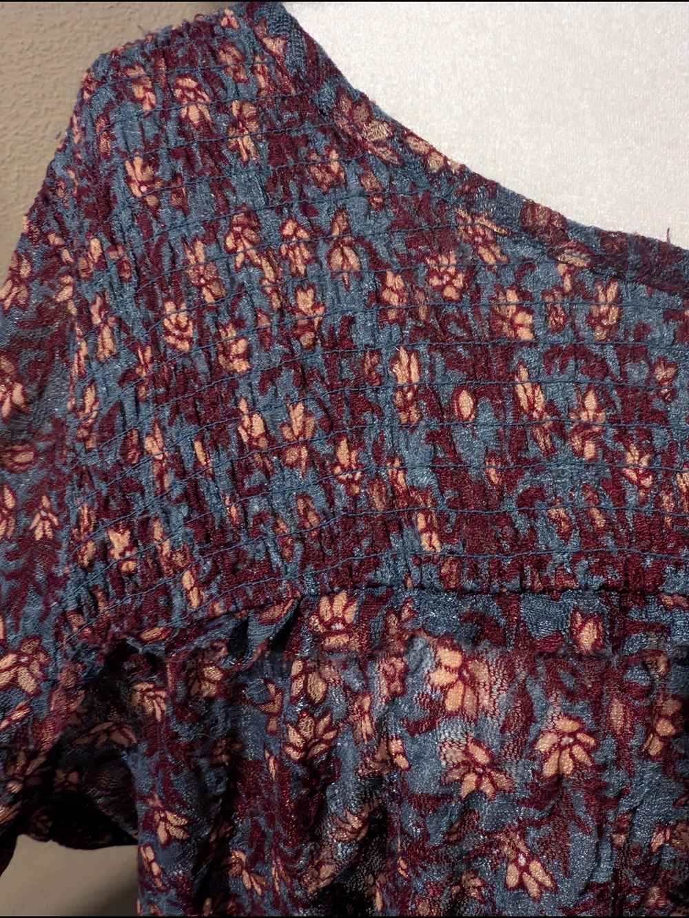 LOGO by Lori Goldstein 1X Blue and Burgundy Floral Tunic Top - Picture 6 of 10